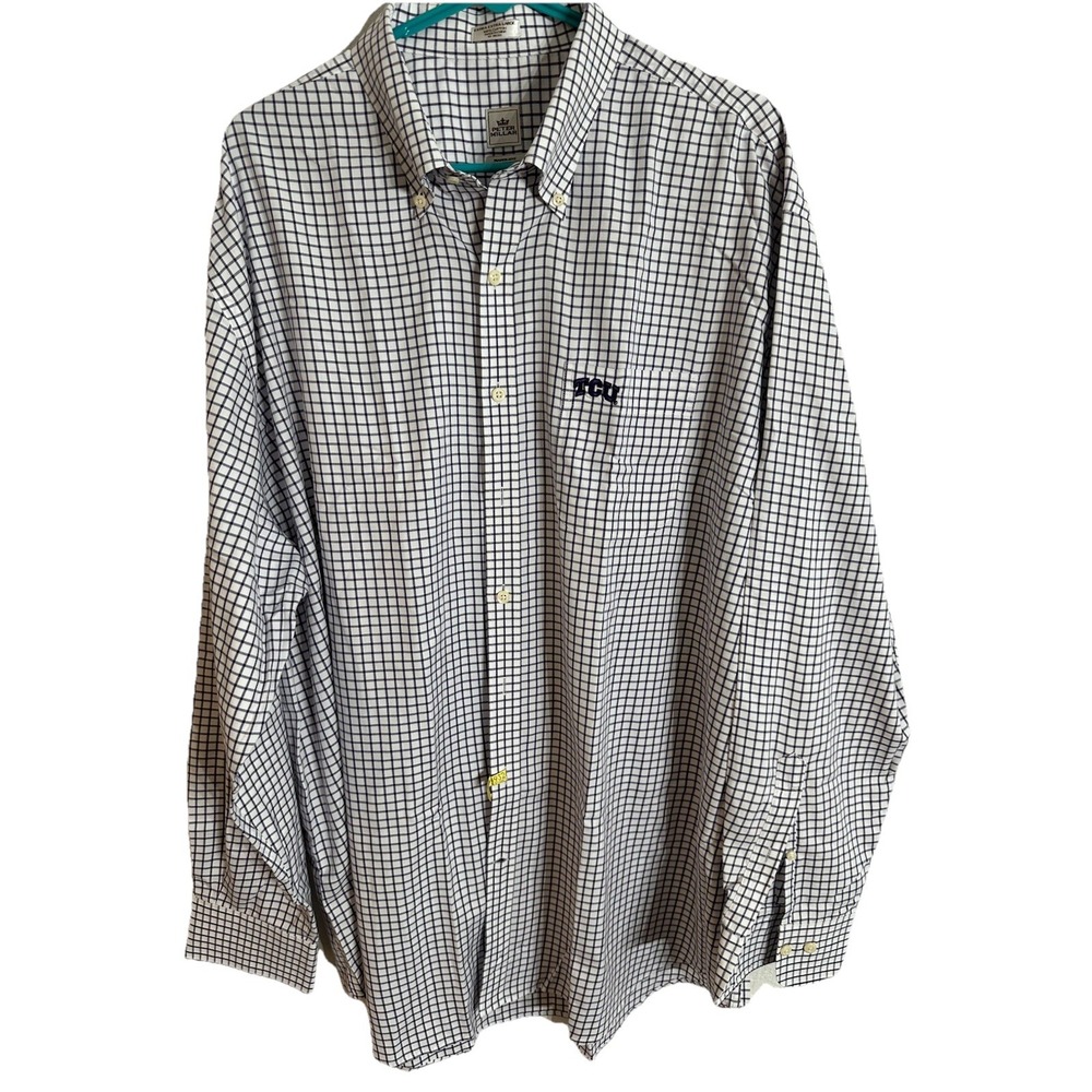 TCU Peter Millar Nanoluxe Shirt Plaid Easy Care Long Sleeve Button Up Mens XXL